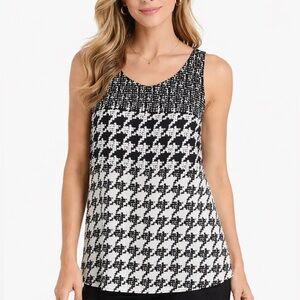 CAbi Broken Check Houndstooth Black White Boxy Sleeveless Tank Top Medium